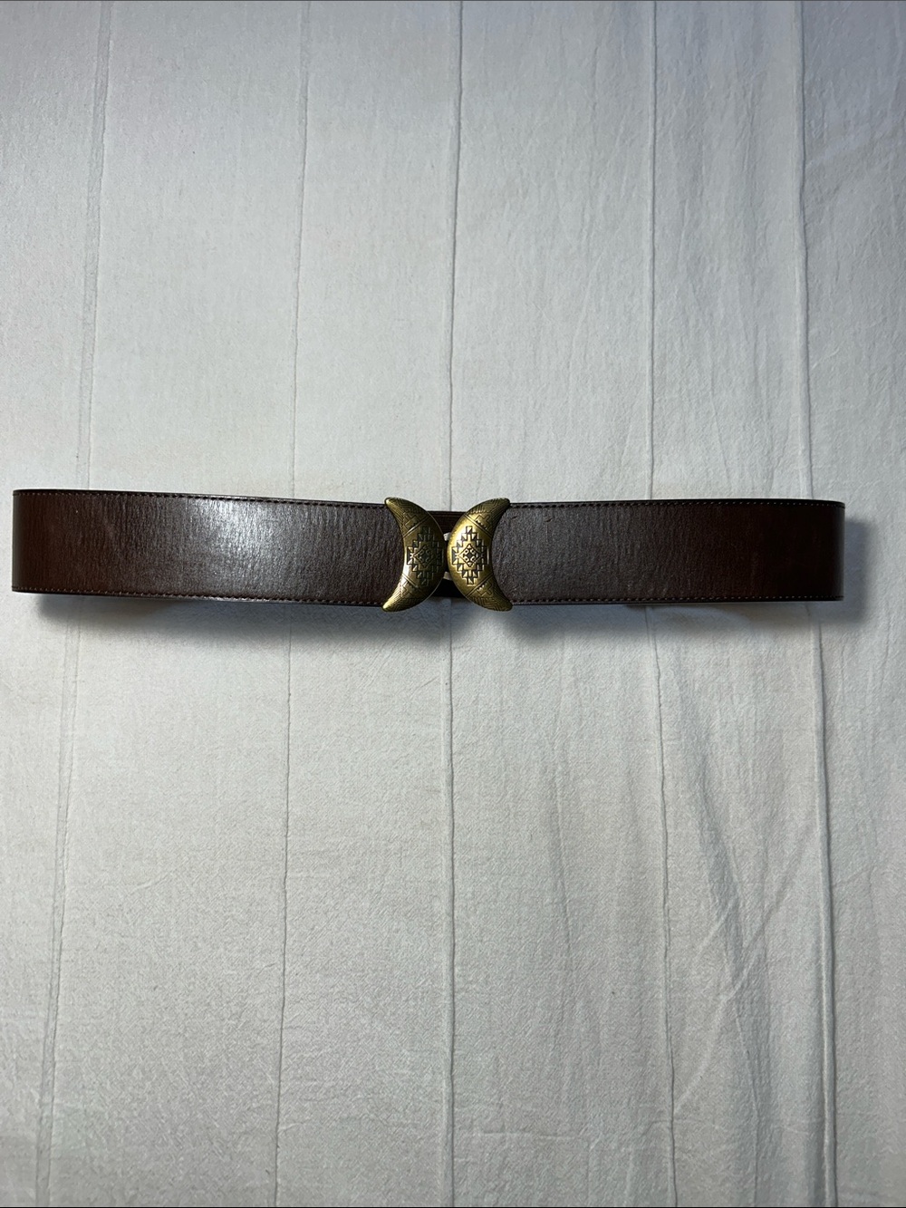 Vintage Boho Moon Buckle Elastic Stretch Belt Brown Western Leather Rennaissance